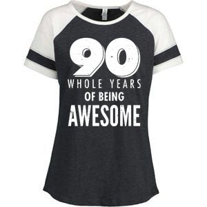 90 Whole Years of Being Awesome Birthday Enza Ladies Jersey Colorblock Tee