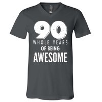 90 Whole Years of Being Awesome Birthday V-Neck T-Shirt