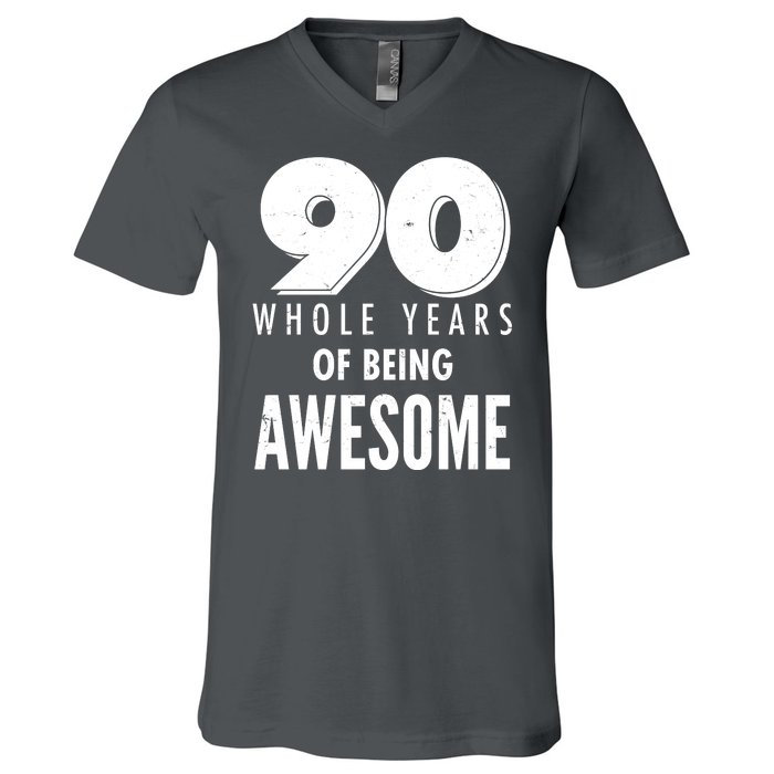 90 Whole Years of Being Awesome Birthday V-Neck T-Shirt