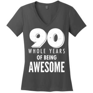 90 Whole Years of Being Awesome Birthday Women's V-Neck T-Shirt