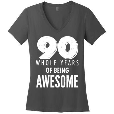 90 Whole Years of Being Awesome Birthday Women's V-Neck T-Shirt