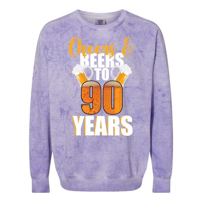 90th Birthday Cheers & Beers To 90 Years Colorblast Crewneck Sweatshirt