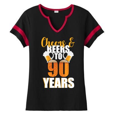 90th Birthday Cheers & Beers To 90 Years Ladies Halftime Notch Neck Tee