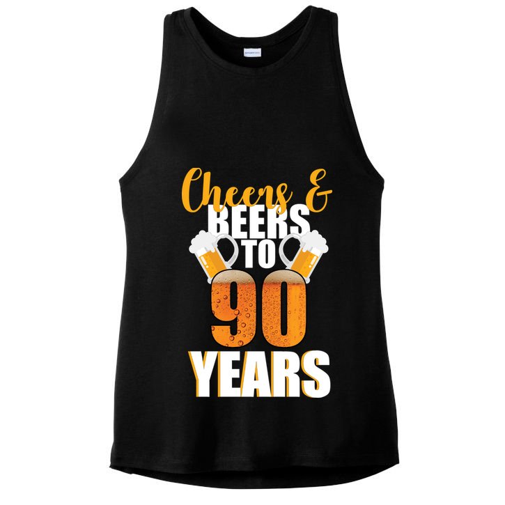 90th Birthday Cheers & Beers To 90 Years Ladies PosiCharge Tri-Blend Wicking Tank