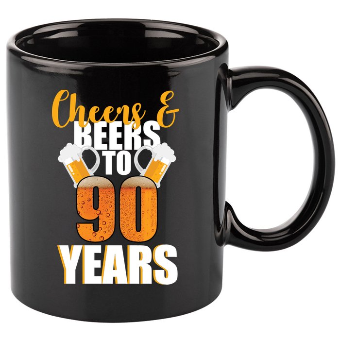 90th Birthday Cheers & Beers To 90 Years 11oz C Handle Ceramic Mug