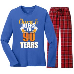 90th Birthday Cheers & Beers To 90 Years Women's Long Sleeve Flannel Pajama Set 