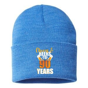 90th Birthday Cheers & Beers To 90 Years Sustainable Knit Beanie