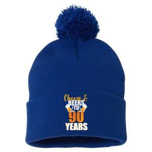 90th Birthday Cheers & Beers To 90 Years Pom Pom 12in Knit Beanie