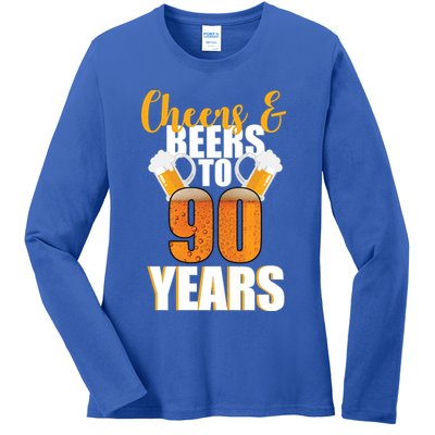 90th Birthday Cheers & Beers To 90 Years Ladies Long Sleeve Shirt