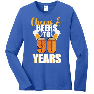 90th Birthday Cheers & Beers To 90 Years Ladies Long Sleeve Shirt