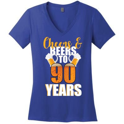 90th Birthday Cheers & Beers To 90 Years Women's V-Neck T-Shirt