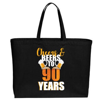 90th Birthday Cheers & Beers To 90 Years Cotton Canvas Jumbo Tote