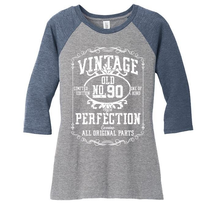 90th Birthday Genuine All Original Parts Women's Tri-Blend 3/4-Sleeve Raglan Shirt