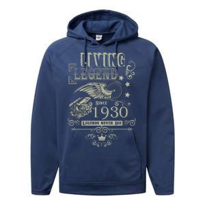 90th Birthday Legend Since 1930 Performance Fleece Hoodie