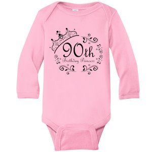 90th Birthday Princess Baby Long Sleeve Bodysuit