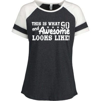 90th Birthday This Is What Awesome Looks Like  Enza Ladies Jersey Colorblock Tee