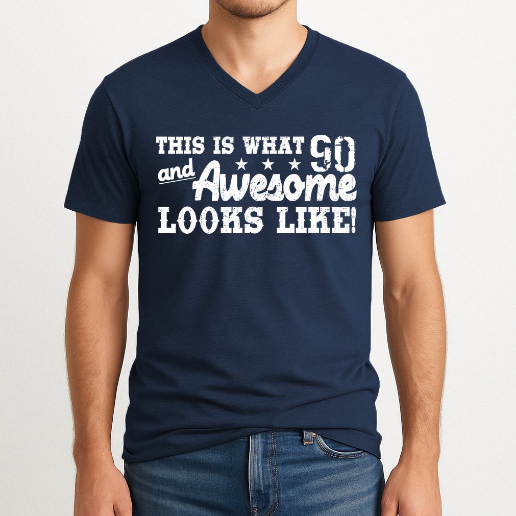 90th Birthday This Is What Awesome Looks Like  V-Neck T-Shirt