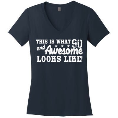 90th Birthday This Is What Awesome Looks Like  Women's V-Neck T-Shirt