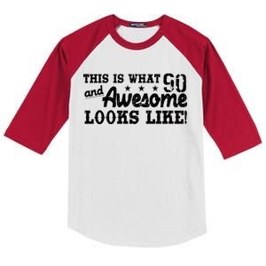 90th Birthday This Is What Awesome Looks Like  Kids Colorblock Raglan Jersey