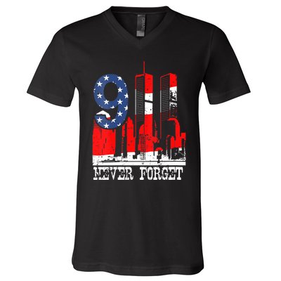 9/ 11 Never Forget Patriot Day V-Neck T-Shirt