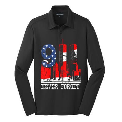 9/ 11 Never Forget Patriot Day Silk Touch Performance Long Sleeve Polo