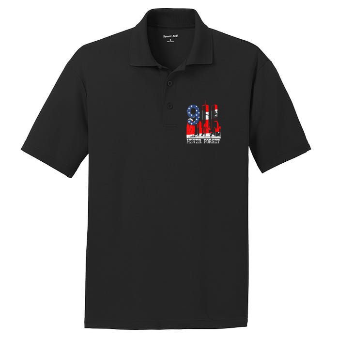 9/ 11 Never Forget Patriot Day PosiCharge RacerMesh Polo