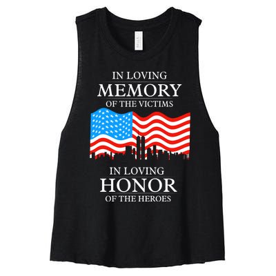 9 11 Never Forget, In Loving Memories Of Heros, Memorial Day Women's Racerback Cropped Tank