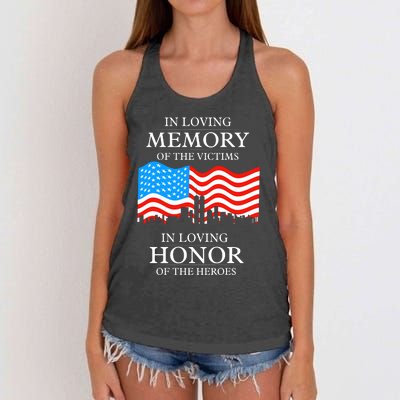 9 11 Never Forget, In Loving Memories Of Heros, Memorial Day Women's Knotted Racerback Tank