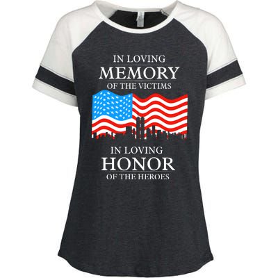 9 11 Never Forget, In Loving Memories Of Heros, Memorial Day Enza Ladies Jersey Colorblock Tee