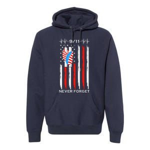 9 11 Never Forget, 9 11 Memorial Twin Tower Heartbeat, USA Flag Graphic Premium Hoodie