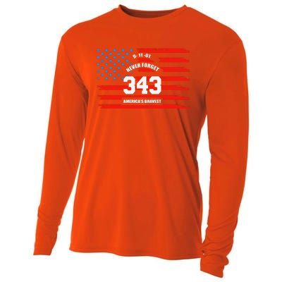 9 11 Never Forget, Firefighter 343 America Bravest Cooling Performance Long Sleeve Crew