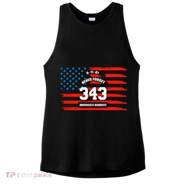 9 11 Never Forget, Firefighter 343 America Bravest Ladies PosiCharge Tri-Blend Wicking Tank