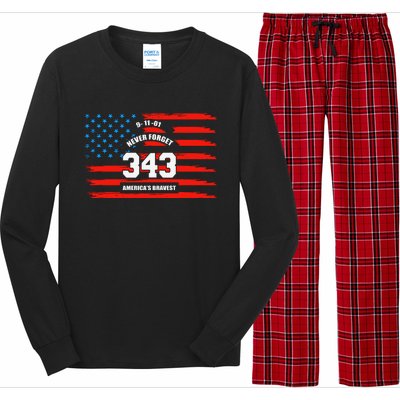 9 11 Never Forget, Firefighter 343 America Bravest Long Sleeve Pajama Set