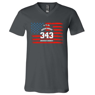 9 11 Never Forget, Firefighter 343 America Bravest V-Neck T-Shirt