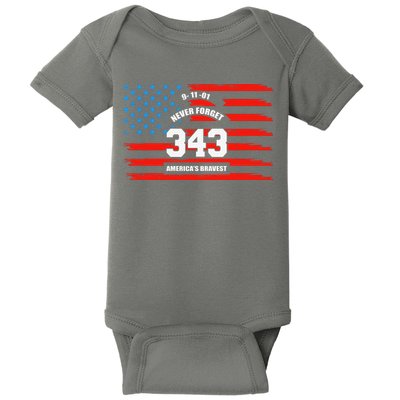 9 11 Never Forget, Firefighter 343 America Bravest Baby Bodysuit