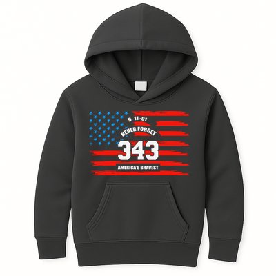 9 11 Never Forget, Firefighter 343 America Bravest Kids Hoodie
