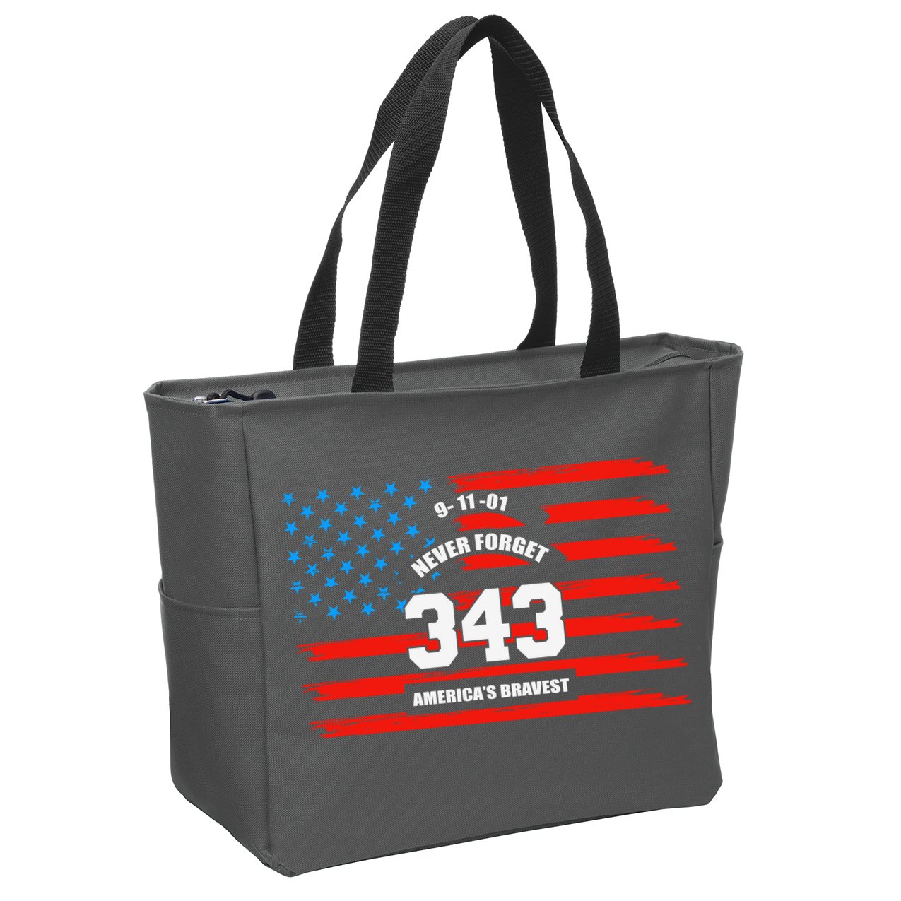 9 11 Never Forget, Firefighter 343 America Bravest Zip Tote Bag