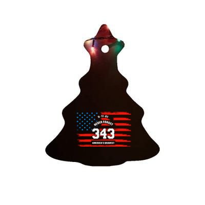 9 11 Never Forget, Firefighter 343 America Bravest Ceramic Tree Ornament