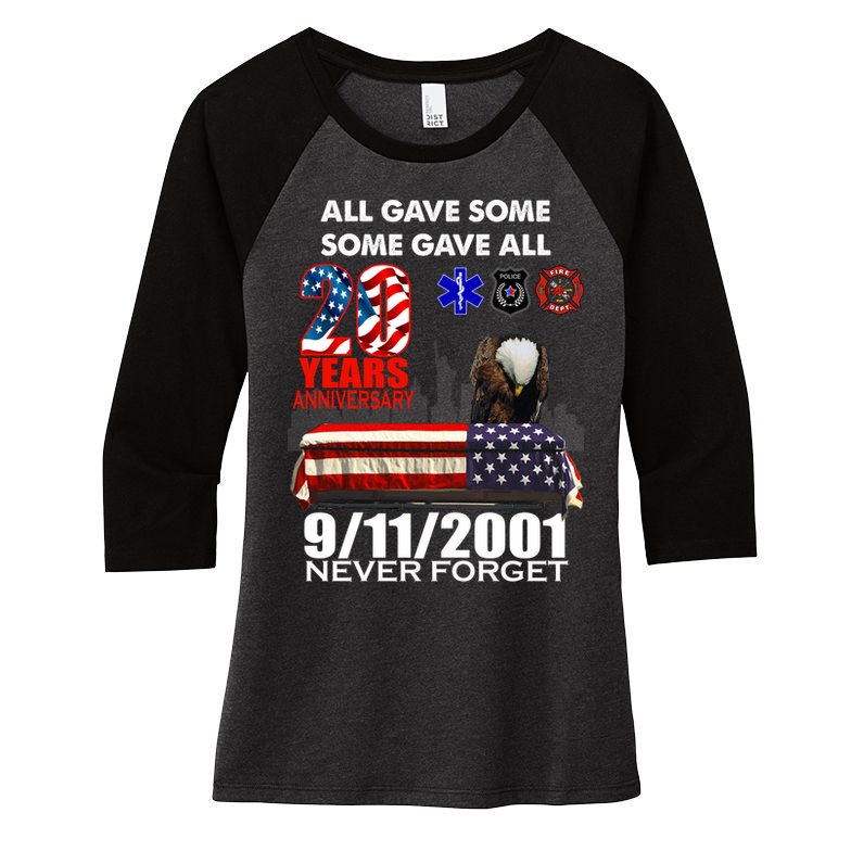 9/11/2001 20th Anniversary Never Forget Women's Tri-Blend 3/4-Sleeve Raglan Shirt