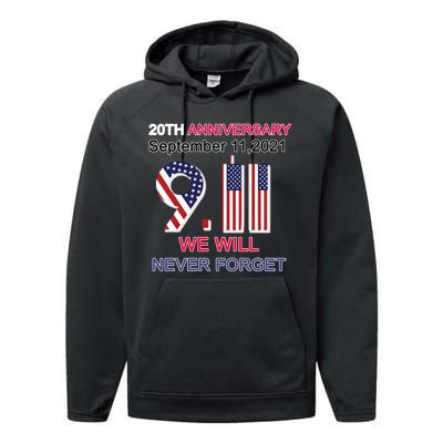 9/11 20th Anniversary We Will Never Forget Performance Fleece Hoodie