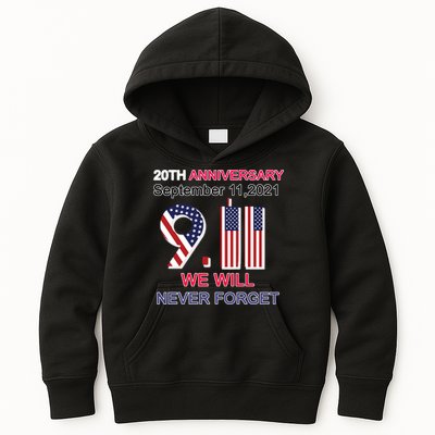 9/11 20th Anniversary We Will Never Forget Kids Hoodie