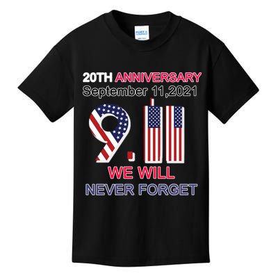 9/11 20th Anniversary We Will Never Forget Kids T-Shirt