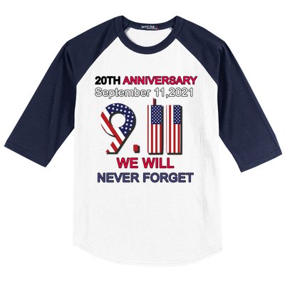 9/11 20th Anniversary We Will Never Forget Baseball Sleeve Shirt