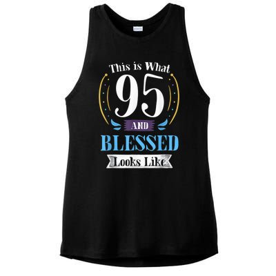 95 and Blessed 95th Birthday Present Gift for  Wo Shirt Ladies PosiCharge Tri-Blend Wicking Tank