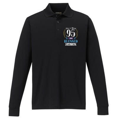 95 and Blessed 95th Birthday Present Gift for  Wo Shirt Performance Long Sleeve Polo