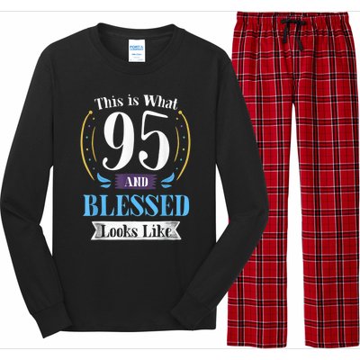 95 and Blessed 95th Birthday Present Gift for  Wo Shirt Long Sleeve Pajama Set