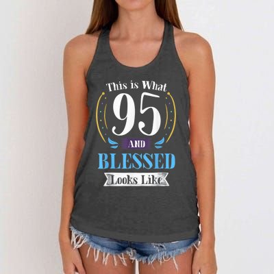 95 and Blessed 95th Birthday Present Gift for  Wo Shirt Women's Knotted Racerback Tank