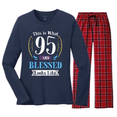 95 and Blessed 95th Birthday Present Gift for  Wo Shirt Women's Long Sleeve Flannel Pajama Set 