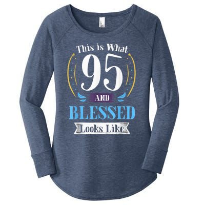 95 and Blessed 95th Birthday Present Gift for  Wo Shirt Women's Perfect Tri Tunic Long Sleeve Shirt