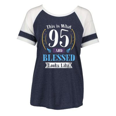 95 and Blessed 95th Birthday Present Gift for  Wo Shirt Enza Ladies Jersey Colorblock Tee